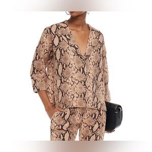 Enza Costa 100% Linen Cropped Button Down Shirt/Jacket in Snake Print Size 2